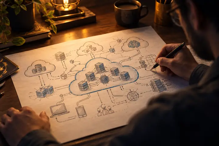 Illustration of connected AI infrastructure and model workflows